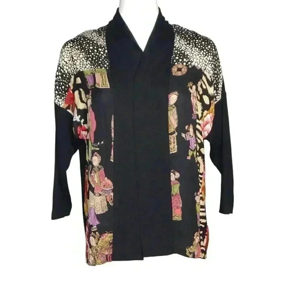 HARARI Oriental Print Open Cardigan Sweater Women's Size XS Colorful Art-to-Wear - Picture 7 of 10